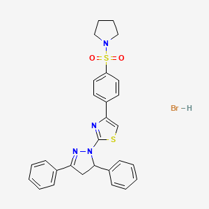 molecular formula C28H27BrN4O2S2 B5229416 2-(3,5-Diphenyl-3,4-dihydropyrazol-2-yl)-4-(4-pyrrolidin-1-ylsulfonylphenyl)-1,3-thiazole;hydrobromide 