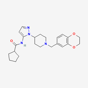 molecular formula C23H30N4O3 B5229885 N-[2-[1-(2,3-dihydro-1,4-benzodioxin-6-ylmethyl)piperidin-4-yl]pyrazol-3-yl]cyclopentanecarboxamide 