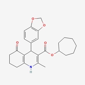 molecular formula C25H29NO5 B5230018 Cycloheptyl 4-(1,3-benzodioxol-5-yl)-2-methyl-5-oxo-1,4,5,6,7,8-hexahydroquinoline-3-carboxylate 