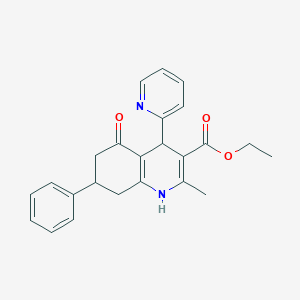 molecular formula C24H24N2O3 B5230245 Ethyl 2-methyl-5-oxo-7-phenyl-4-(pyridin-2-yl)-1,4,5,6,7,8-hexahydroquinoline-3-carboxylate 