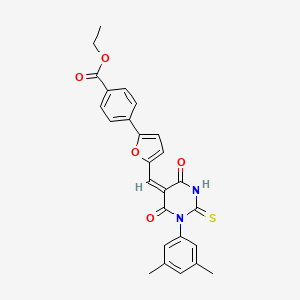 molecular formula C26H22N2O5S B5230495 ethyl 4-[5-[(E)-[1-(3,5-dimethylphenyl)-4,6-dioxo-2-sulfanylidene-1,3-diazinan-5-ylidene]methyl]furan-2-yl]benzoate 