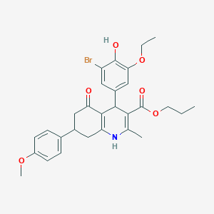 molecular formula C29H32BrNO6 B5230925 Propyl 4-(3-bromo-5-ethoxy-4-hydroxyphenyl)-7-(4-methoxyphenyl)-2-methyl-5-oxo-1,4,5,6,7,8-hexahydroquinoline-3-carboxylate 