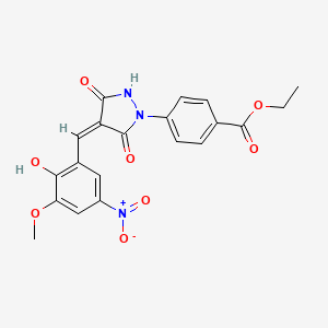 molecular formula C20H17N3O8 B5231756 ethyl 4-[(4Z)-4-(2-hydroxy-3-methoxy-5-nitrobenzylidene)-3,5-dioxopyrazolidin-1-yl]benzoate 