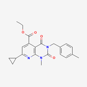 molecular formula C22H23N3O4 B5231763 ETHYL 7-CYCLOPROPYL-1-METHYL-3-[(4-METHYLPHENYL)METHYL]-2,4-DIOXO-1H,2H,3H,4H-PYRIDO[2,3-D]PYRIMIDINE-5-CARBOXYLATE 