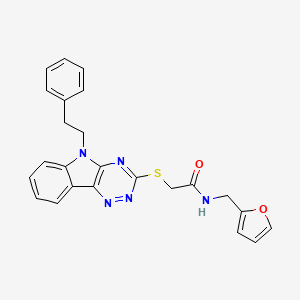 molecular formula C24H21N5O2S B5232431 N-[(FURAN-2-YL)METHYL]-2-{[5-(2-PHENYLETHYL)-5H-[1,2,4]TRIAZINO[5,6-B]INDOL-3-YL]SULFANYL}ACETAMIDE 