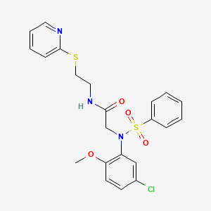 molecular formula C22H22ClN3O4S2 B5233134 2-[N-(5-CHLORO-2-METHOXYPHENYL)BENZENESULFONAMIDO]-N-[2-(PYRIDIN-2-YLSULFANYL)ETHYL]ACETAMIDE CAS No. 6073-14-9