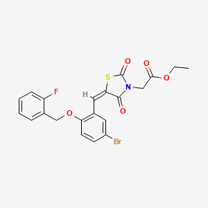 molecular formula C21H17BrFNO5S B5234532 ethyl [(5E)-5-{5-bromo-2-[(2-fluorobenzyl)oxy]benzylidene}-2,4-dioxo-1,3-thiazolidin-3-yl]acetate 