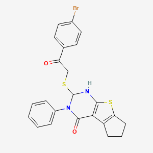 molecular formula C23H19BrN2O2S2 B5234789 10-[2-(4-Bromophenyl)-2-oxoethyl]sulfanyl-11-phenyl-7-thia-9,11-diazatricyclo[6.4.0.02,6]dodeca-1(8),2(6)-dien-12-one 