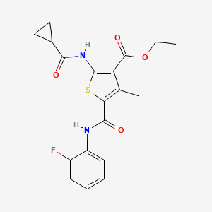 molecular formula C19H19FN2O4S B5235309 Ethyl 2-cyclopropaneamido-5-[(2-fluorophenyl)carbamoyl]-4-methylthiophene-3-carboxylate 
