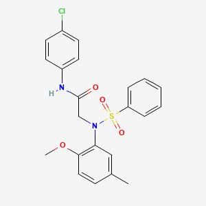 molecular formula C22H21ClN2O4S B5235366 2-[N-(benzenesulfonyl)-2-methoxy-5-methylanilino]-N-(4-chlorophenyl)acetamide 