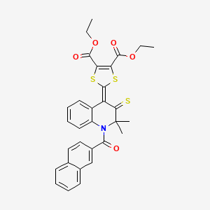 molecular formula C31H27NO5S3 B5235756 DIETHYL 2-[2,2-DIMETHYL-1-(2-NAPHTHYLCARBONYL)-3-THIOXO-2,3-DIHYDRO-4(1H)-QUINOLINYLIDEN]-1,3-DITHIOLE-4,5-DICARBOXYLATE 