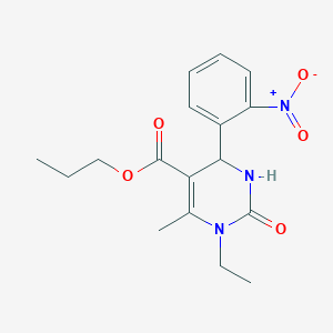 molecular formula C17H21N3O5 B5237007 Propyl 1-ethyl-6-methyl-4-(2-nitrophenyl)-2-oxo-1,2,3,4-tetrahydropyrimidine-5-carboxylate CAS No. 5766-18-7