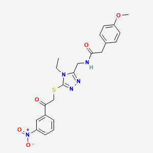 molecular formula C22H23N5O5S B5237134 N-[(4-ethyl-5-{[2-(3-nitrophenyl)-2-oxoethyl]sulfanyl}-4H-1,2,4-triazol-3-yl)methyl]-2-(4-methoxyphenyl)acetamide 