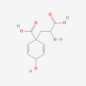 molecular formula C10H12O6 B052404 (1-Carboxy-4-hydroxy-2,5-cyclohexadiene-1-yl)lactic acid CAS No. 117580-15-1