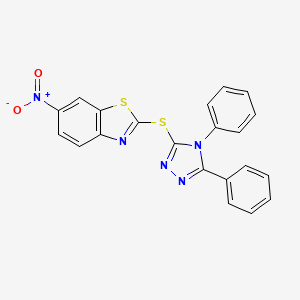 molecular formula C21H13N5O2S2 B5241919 2-[(4,5-Diphenyl-1,2,4-triazol-3-yl)sulfanyl]-6-nitro-1,3-benzothiazole 