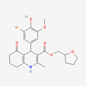 molecular formula C23H26BrNO6 B5244473 Tetrahydrofuran-2-ylmethyl 4-(3-bromo-4-hydroxy-5-methoxyphenyl)-2-methyl-5-oxo-1,4,5,6,7,8-hexahydroquinoline-3-carboxylate 