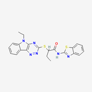 molecular formula C22H20N6OS2 B5249028 N-(1,3-benzothiazol-2-yl)-2-[(5-ethyl-5H-[1,2,4]triazino[5,6-b]indol-3-yl)sulfanyl]butanamide 