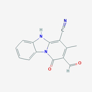 molecular formula C14H9N3O2 B052514 2-formyl-3-methyl-1-oxo-1,5-dihydrobenzo[4,5]imidazo[1,2-a]pyridine-4-carbonitrile CAS No. 121105-77-9