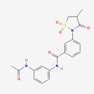 molecular formula C19H19N3O5S B5252116 N-(3-acetamidophenyl)-3-(4-methyl-1,1,3-trioxo-1,2-thiazolidin-2-yl)benzamide 