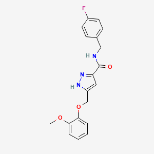molecular formula C19H18FN3O3 B5256026 N-[(4-fluorophenyl)methyl]-5-[(2-methoxyphenoxy)methyl]-1H-pyrazole-3-carboxamide 