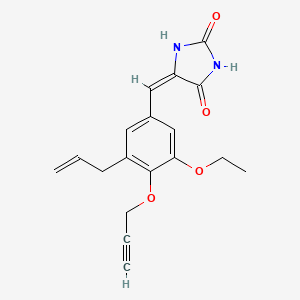 molecular formula C18H18N2O4 B5258123 (5E)-5-{[3-ETHOXY-5-(PROP-2-EN-1-YL)-4-(PROP-2-YN-1-YLOXY)PHENYL]METHYLIDENE}IMIDAZOLIDINE-2,4-DIONE 