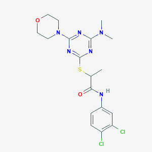 molecular formula C18H22Cl2N6O2S B5258514 N-(3,4-dichlorophenyl)-2-[[4-(dimethylamino)-6-morpholin-4-yl-1,3,5-triazin-2-yl]sulfanyl]propanamide 