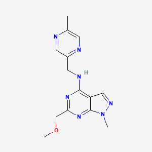 molecular formula C14H17N7O B5258695 6-(methoxymethyl)-1-methyl-N-[(5-methyl-2-pyrazinyl)methyl]-1H-pyrazolo[3,4-d]pyrimidin-4-amine 