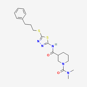 molecular formula C20H27N5O2S2 B5258834 N,N-DIMETHYL-N-{5-[(3-PHENYLPROPYL)SULFANYL]-1,3,4-THIADIAZOL-2-YL}TETRAHYDRO-1,3(2H)-PYRIDINEDICARBOXAMIDE CAS No. 1158414-25-5