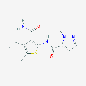 molecular formula C13H16N4O2S B5258899 N-(3-carbamoyl-4-ethyl-5-methylthiophen-2-yl)-1-methyl-1H-pyrazole-5-carboxamide 