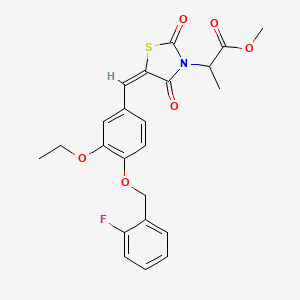 molecular formula C23H22FNO6S B5258979 methyl 2-[(5E)-5-{3-ethoxy-4-[(2-fluorobenzyl)oxy]benzylidene}-2,4-dioxo-1,3-thiazolidin-3-yl]propanoate 