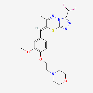 molecular formula C20H23F2N5O3S B5259054 4-{[3-(DIFLUOROMETHYL)-6-METHYL-7H-[1,2,4]TRIAZOLO[3,4-B][1,3,4]THIADIAZIN-7-YLIDEN]METHYL}-2-METHOXYPHENYL (2-MORPHOLINOETHYL) ETHER 