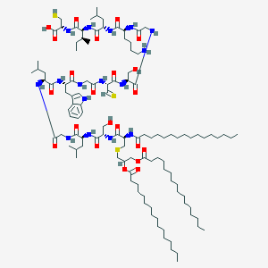 molecular formula C113H196N16O22S3 B052592 Palmitoyl(3)-cysteinyl-seryl-(HIV-1(598-609)cyclic disulfide) CAS No. 119320-04-6