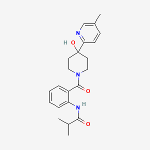 molecular formula C22H27N3O3 B5259256 N-(2-{[4-hydroxy-4-(5-methylpyridin-2-yl)piperidin-1-yl]carbonyl}phenyl)-2-methylpropanamide 