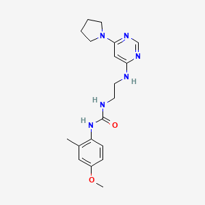 molecular formula C19H26N6O2 B5259408 N-(4-methoxy-2-methylphenyl)-N'-(2-{[6-(1-pyrrolidinyl)-4-pyrimidinyl]amino}ethyl)urea 
