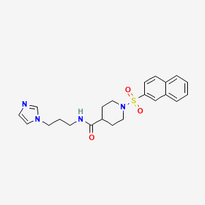 molecular formula C22H26N4O3S B5259497 N-(3-imidazol-1-ylpropyl)-1-naphthalen-2-ylsulfonylpiperidine-4-carboxamide 