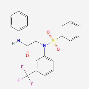 molecular formula C21H17F3N2O3S B5259606 2-[Benzenesulfonyl-(3-trifluoromethyl-phenyl)-amino]-N-phenyl-acetamide 