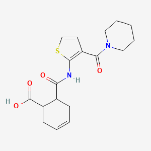 molecular formula C18H22N2O4S B5259609 6-({[3-(PIPERIDINOCARBONYL)-2-THIENYL]AMINO}CARBONYL)-3-CYCLOHEXENE-1-CARBOXYLIC ACID 