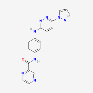 molecular formula C18H14N8O B5261292 N-(4-{[6-(1H-pyrazol-1-yl)-3-pyridazinyl]amino}phenyl)-2-pyrazinecarboxamide 