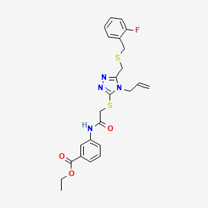 molecular formula C24H25FN4O3S2 B5261607 Ethyl 3-[[2-[[5-[(2-fluorophenyl)methylsulfanylmethyl]-4-prop-2-enyl-1,2,4-triazol-3-yl]sulfanyl]acetyl]amino]benzoate 