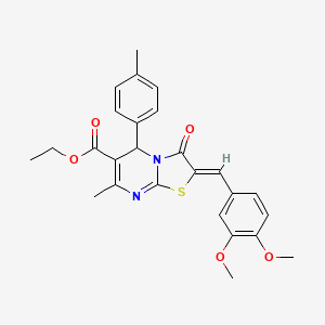 molecular formula C26H26N2O5S B5261717 ethyl 2-(3,4-dimethoxybenzylidene)-7-methyl-5-(4-methylphenyl)-3-oxo-2,3-dihydro-5H-[1,3]thiazolo[3,2-a]pyrimidine-6-carboxylate 