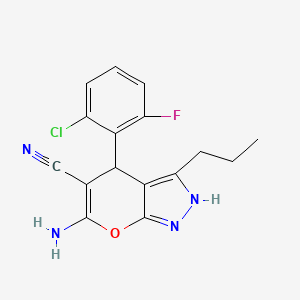 molecular formula C16H14ClFN4O B5263241 6-AMINO-4-(2-CL-6-F-PH)-3-PR-1,4-DIHYDROPYRANO(2,3-C)PYRAZOLE-5-CARBONITRILE 