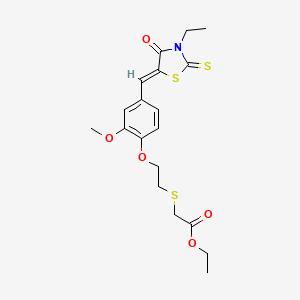 molecular formula C19H23NO5S3 B5263838 Ethyl 2-{[2-(4-{[(5Z)-3-ethyl-4-oxo-2-sulfanylidene-1,3-thiazolidin-5-ylidene]methyl}-2-methoxyphenoxy)ethyl]sulfanyl}acetate 