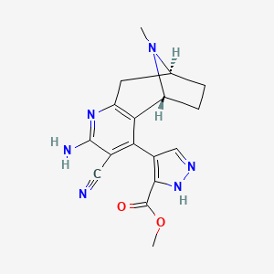 molecular formula C17H18N6O2 B5263980 methyl 4-[(1R,9S)-5-amino-4-cyano-12-methyl-6,12-diazatricyclo[7.2.1.02,7]dodeca-2(7),3,5-trien-3-yl]-1H-pyrazole-5-carboxylate 