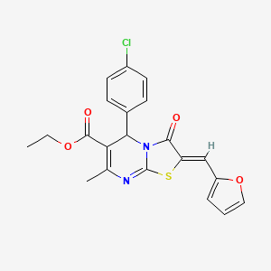 molecular formula C21H17ClN2O4S B5265034 ethyl (2Z)-5-(4-chlorophenyl)-2-(furan-2-ylmethylidene)-7-methyl-3-oxo-5H-[1,3]thiazolo[3,2-a]pyrimidine-6-carboxylate 