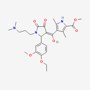 molecular formula C27H35N3O7 B5265042 methyl 4-[(E)-[1-[3-(dimethylamino)propyl]-2-(4-ethoxy-3-methoxyphenyl)-4,5-dioxopyrrolidin-3-ylidene]-hydroxymethyl]-3,5-dimethyl-1H-pyrrole-2-carboxylate 