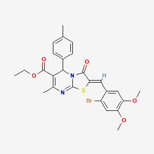 molecular formula C26H25BrN2O5S B5265059 ethyl (2Z)-2-[(2-bromo-4,5-dimethoxyphenyl)methylidene]-7-methyl-5-(4-methylphenyl)-3-oxo-5H-[1,3]thiazolo[3,2-a]pyrimidine-6-carboxylate 