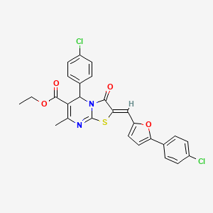 molecular formula C27H20Cl2N2O4S B5265609 ethyl (2Z)-5-(4-chlorophenyl)-2-{[5-(4-chlorophenyl)furan-2-yl]methylidene}-7-methyl-3-oxo-2,3-dihydro-5H-[1,3]thiazolo[3,2-a]pyrimidine-6-carboxylate 