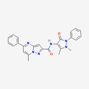 molecular formula C25H22N6O2 B5266322 N-(1,5-dimethyl-3-oxo-2-phenyl-2,3-dihydro-1H-pyrazol-4-yl)-7-methyl-5-phenylpyrazolo[1,5-a]pyrimidine-2-carboxamide 