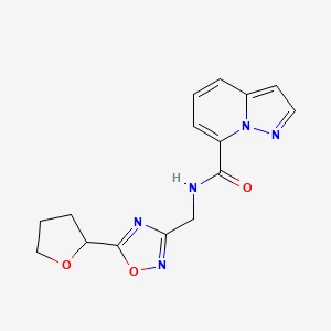 molecular formula C15H15N5O3 B5266364 N-{[5-(tetrahydrofuran-2-yl)-1,2,4-oxadiazol-3-yl]methyl}pyrazolo[1,5-a]pyridine-7-carboxamide 