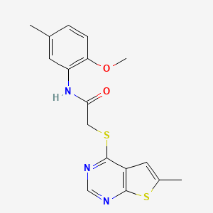 molecular formula C17H17N3O2S2 B5266376 N-(2-methoxy-5-methylphenyl)-2-(6-methylthieno[2,3-d]pyrimidin-4-yl)sulfanylacetamide 
